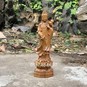 Tượng phật đại thế chí bồ tát cao 40cm chất liệu gỗ bách xanh cực đẹp