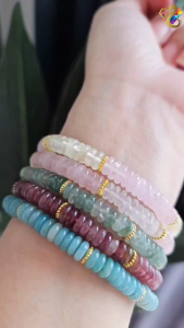Natural Abacus Rondelle Bracelet (Jadeite Rose Quartz Strawberry Quartz)