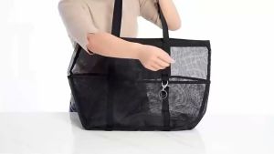 Sunday  Portable Mesh Beach Tote Bag Multi-Functional Large Capacity Toy Storage Mesh Shoulder Bag for Women Ideal Wet-Dry Wash Bag for Swimming Bath and Beach - Perfect for Family Travel and Outdoor Adventures