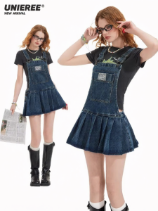 Unifree | Vintage Schoolgirl Denim Skirt for Petite Women Short and Flared