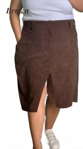 Plus Size Corduroy Slit Skirt