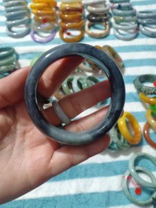 กำไลหยกแขจากพม่า size 56 สีดำเทารหัส 054 BB