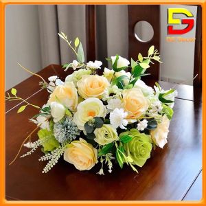 Lẵng Hoa Lụa Để Bàn Dài 40cm Hoa Giả Trang Trí Bàn Phòng Khách Văn Phòng Hội Nghị DG-106