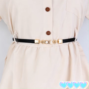 Women elastic thin belt adjustable leather waistband for sweater coat dress pants