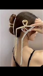 F4 Jepit Rambut Korea Bahan Alloy 11.5cm Permata dengan Rumbai Luxury Tassel Metal Hair Claw BC28