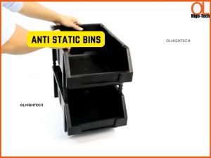 Anti static storage boxes / stackable ESD black bins / industrial ESD container box / ESD conductive bins
