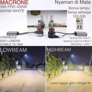 Lampu led mobil Innova Veloz Yaris Veloz Agya H4 LED MACRONE V85PRO 75W 4300K Garansi 1tahun
