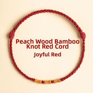 FUJINJIA | Lucky Red Rope Bracelet Natural Old Peach Wood and Cinnabar