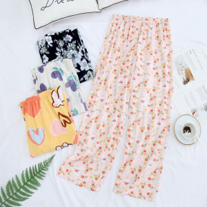 Spring and Summer Pajama Pants Womens Cotton Rayon Loose Thin Close-up Home Plaid Pants Can Be Worn outside Anti-Mosquito Air Conditioning Pants