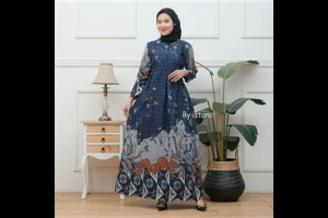 Gamis Batik Muslimah Modern Lengan Panjang Dres Panjang Batik Dewasa Elegan Jumbo Model Terbaru B8