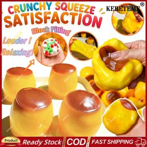 KEBETEME Caramel Pudding Handmade Squishy Ball Crunchy Moldable Fidget Toy Round Blocks Filled Squeezing Balls ASMR Sensory ADHD Stress Relief for Children and Adults