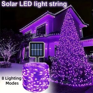 1/2PC12M100LED Halloween Solar-Powered Decorative Copper Wire Lights Purple/Orange Outdoor Courtyard Holiday Decoration