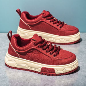 Red Thick Sole Leather Casual Shoes for Young Men