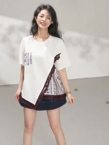 KEIKO | Irregular Fringe Hem Asymmetrical Layered Short Sleeve T-shirt