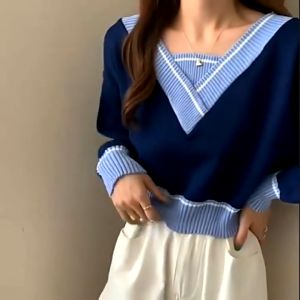 💥[A216] Áo len thun Montoghi dệt kim CỔ V LÓT VIỀN tay dài hàng dáng rộng Quảng Châu cá tính - L2M