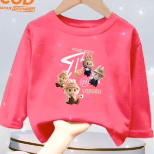 Baju Kaos Fashion Atasan Anak Cewek dan Cowok Usia 1-12 Tahun Basic Labubu Sablon Digital Lengan Panjang