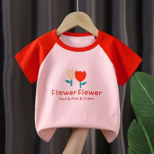 Pure Cotton Childrens T-Shirt Short Sleeve Cartoon Print Korean Style Baby Boys Girls Clothes Summer New Arrival
