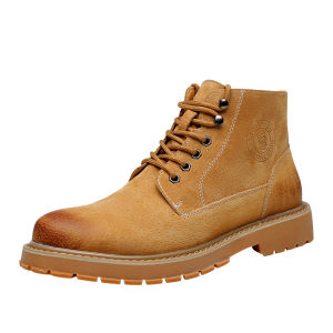 Mens High-Top Martin Boots Breathable British Style Outdoor Work Boots Mid-Calf Yellow Boots Comfortable Warm Rubber Sole