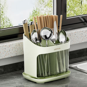 Multifunctional Kitchen Storage Box Spoon Drainage No Punching Integrated Rack Chopsticks Holder Plastic Dining Utensils