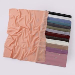 Jifang Pashmina ฮิญาบมุสลิมชิฟฟ่อนประกายเม็ดมะม่วงหิมพานต์ไข่มุกเม็ดมะม่วงหิมพานต์แบบเรียบ WC13ผ้าพันหัว