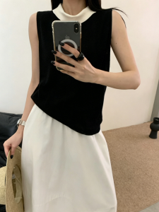 YUEZHONGWEI | French Slim Knitted Vest Black