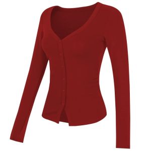Red V-Neck Long Sleeve Fitted Yoga Top