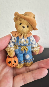 Cherished Teddies Tom dressed as a scarecrow for Halloween - Your smile is a treat