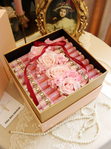 Birthday Gift Box Red Envelope Packaging DIY Material High-End Gift Box Korean Style Ribbon Decorated Matte Surface Square Shape