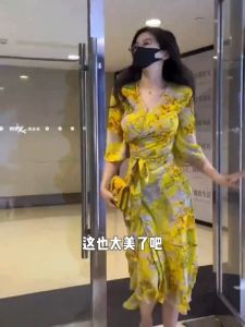 SPICYG gaun for women French beach dress for women One Piece Vacation Maxi Yellow Floral Beach Skirt beach outfit woman dress