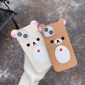Ốp Điện Thoại Silicon Mềm Rilakkuma Cao Cấp Màu Trơn Chống Sốc Cho iPhone 16 Pro Max 14 11 12 13 15 Pro Max