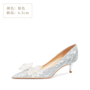 Silver Beautiful Bridal Shoes Comfortable High Heels Princess Style Butterfly Knot Water Diamond Embellished Womens Footwear