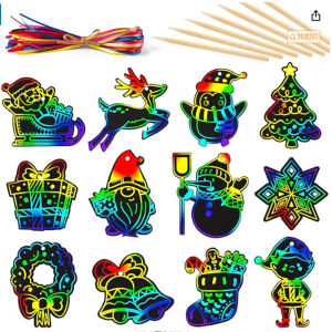 12pcs Christmas Party Favor Magic Rainbow Scratch Paper Decorations Suitable for Holiday Gifts Classroom Activities Hangings