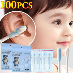 Dorisna 100Pcs Sticky Cotton Swab Baby Ear Pick Soft Double-end Ear Cleaning Tool