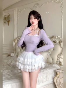 Xzy/Xin Zhengyan Slightly Oversized Girls Sweet Ballet Style Lace Stitching Coat Female Early Autumn Puffy Cake Dress