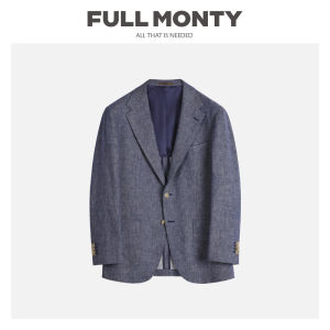Mens Business Leisure Linen Cotton Suit Blue