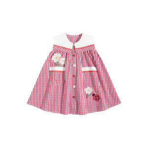 toz mama | Contrast Color Embroidery Plaid Dress for Girls