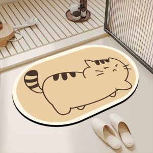 VIKAMA Korean Style Floral Diatomaceous Earth Bath Mat Quick Dry Non Slip Super Absorbent Mat for Shower Toilet Floor Decor