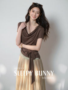 Breathable Silk-Linen Tie-up Lace T-shirt