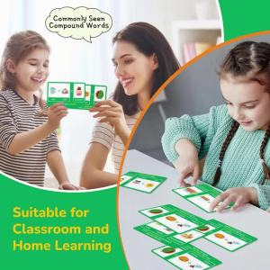 16pcs Double-Sided Compound Words Flash Cards | Vocabulary Building Games for Kids | Homeschool & Classroom Learning Tools
