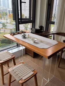 Modern Minimalist Floating Solid Wood Natural Edge Waxwood Plank Tea Table