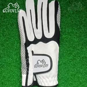 GVOVLVF | Golf Gloves Mens PU Anti Slip Palm With Particles Black And White Style Golf Player Gift