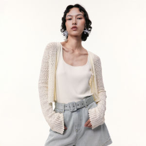 TAMMY TANGS | Sweet Style Knitted Hollow Out Short Cardigan Womens Fashion Summer New Arrival Creamy Miss Mall Same As Picture Soft V-Neck