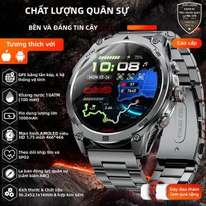 GUHUAVMI | Đồng Hồ Thông Minh GPS Cấp Quân Sự Dành Cho Nam 2026 Chống Nước 10ATM Pin 1000mAh HD 1.75”AMOLED La Bàn Gọi Điện Theo Dõi Sức Khỏe Đồng Hồ Thể Thao