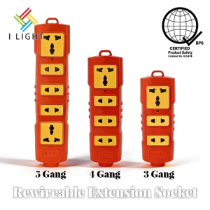 (Fast&COD)Rewireable Extension Socket Surface Outlet 3/4/5 Gang Rewireable Wall Power Strip Socket