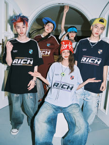 RICHDEER American High Street Style Short Sleeve T-Shirt Letter Print Half Sleeve Motorcycle Fashion Summer Cotton Tee