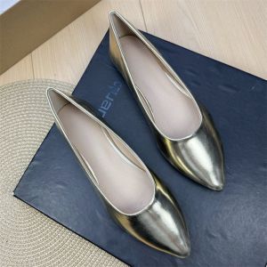 Spring 2025 Champagne Gold Flat Mouth Single Shoes Soft Bottom Flat Work Shoes Pointed Toe Large Size Versatile for Office Wear