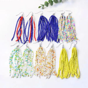 Bohemian Beaded Tassel Earrings for Women Ethnic Long Chain Earrings Fashion Ear Jewelry Gift for Ladies