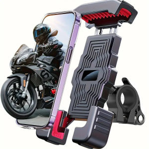 Motorcycle Phone Mount Tool-Free 30s Install - CNC Handlebar Clamp 360° for 4-7" Phones Fit Road/City Bikes (Stable Grip)