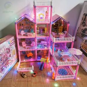 Doll House Dreamhouse With Furniture for Kids Girl Dollhouse Playhouse Toys for Girls Toys Girls Birthday Gift Doll House With Led Light And 2 Dolls