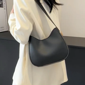 Korean Solid Color Fashion Simple Zipper Saddle Bag Single Shoulder Underarm Armpit Bag Handbag Women